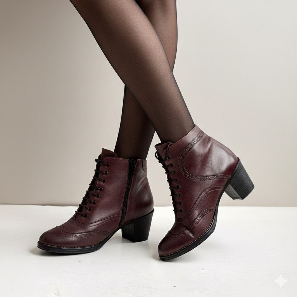 Pitillos Leather Lace Up Victorian Mahogany Ankle Boots Size EU 37, US 6